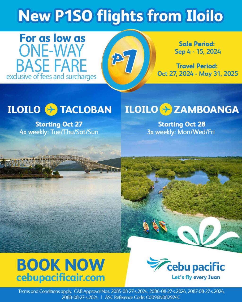 Cebu Pacific to Resume Iloilo-Tacloban, Launch Iloilo-Zamboanga Flights with Piso&nbsp;Sale