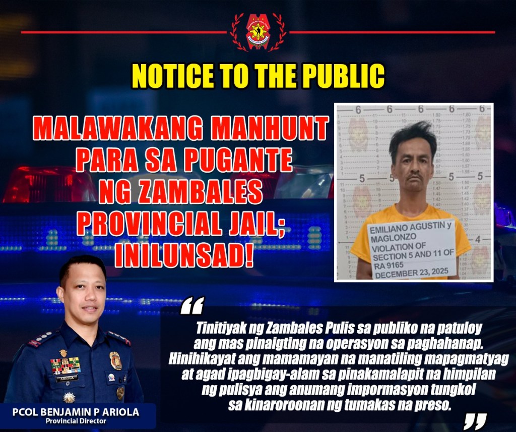 MANHUNT SA PUGANTE SA ZAMBALES PROVINCIAL JAIL,&nbsp;INILUNSAD