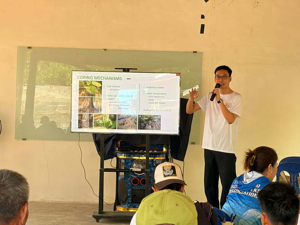 PG-ENRO Bataan OIC Raphael De Leon facilitates a “Mangrove 101” session, explaining the specific ecological needs of the coastlines of Bataan.