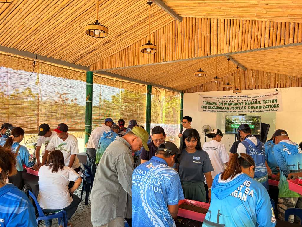 TFA and SAMASAD attendees participate in lectures and simulation exercises during the first day of the mangrove rehabilitation training.