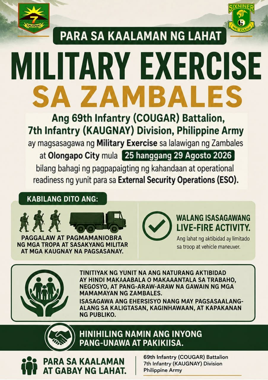 69th Infantry Battalion to conduct military exercise in&nbsp;Zambales